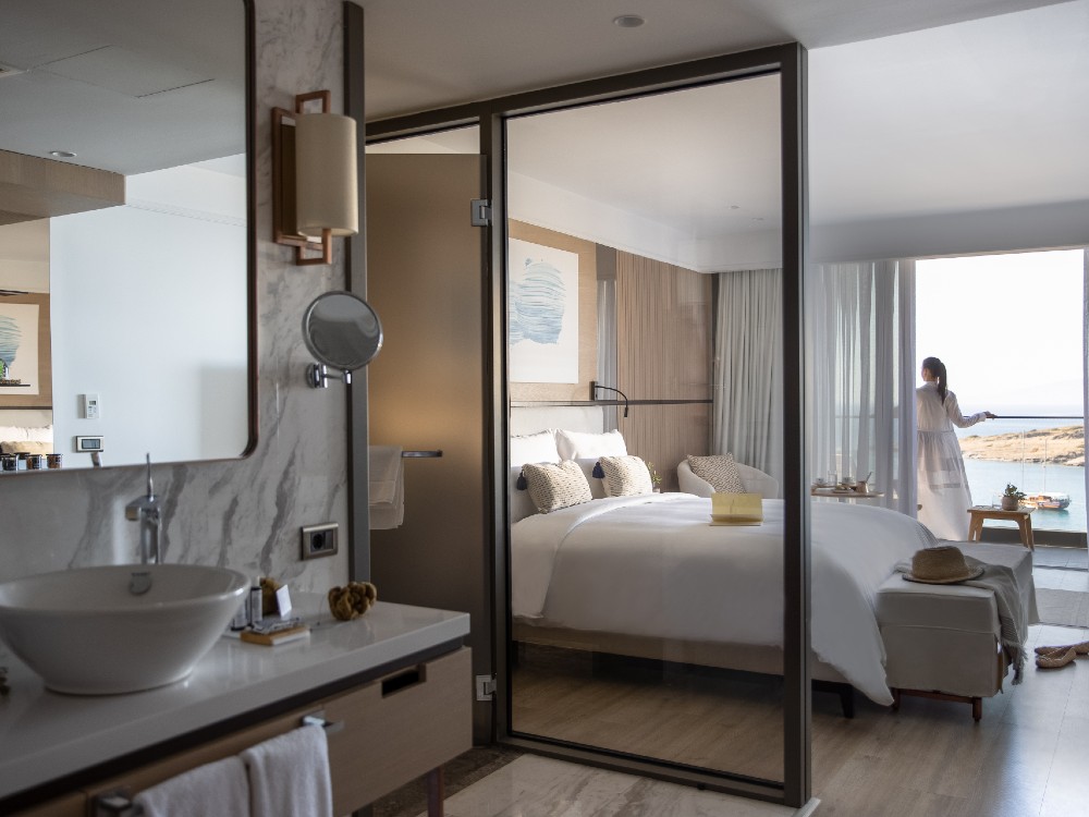 Deluxe sea view room with a balcony at METT Bodrum.