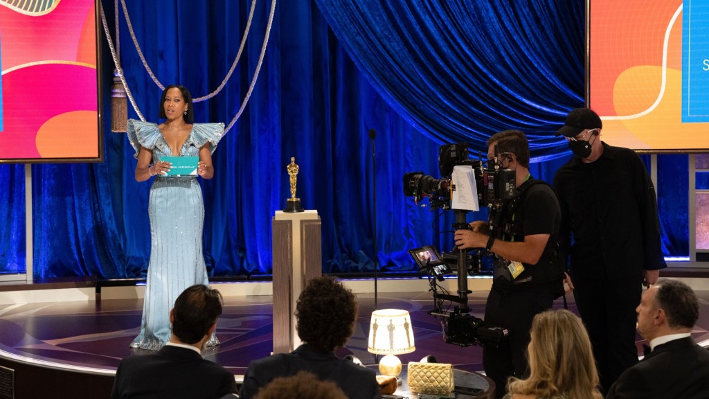 Regina King on stage at the 2021 Oscars