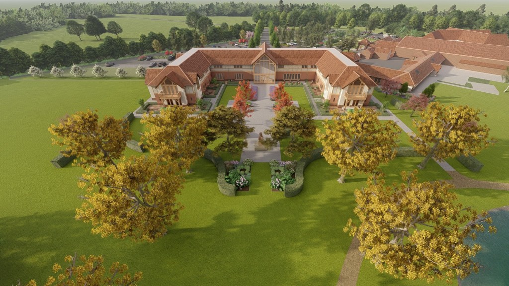 Aerial view of the Sandburn Hall hotel and grounds