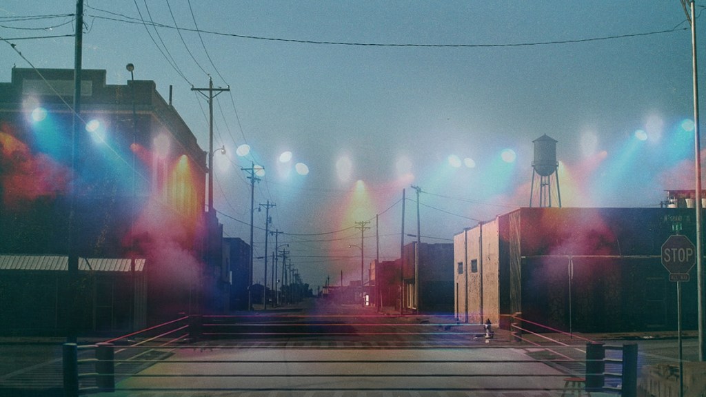 A wrestling ring in a small town street promoting TV show Heels