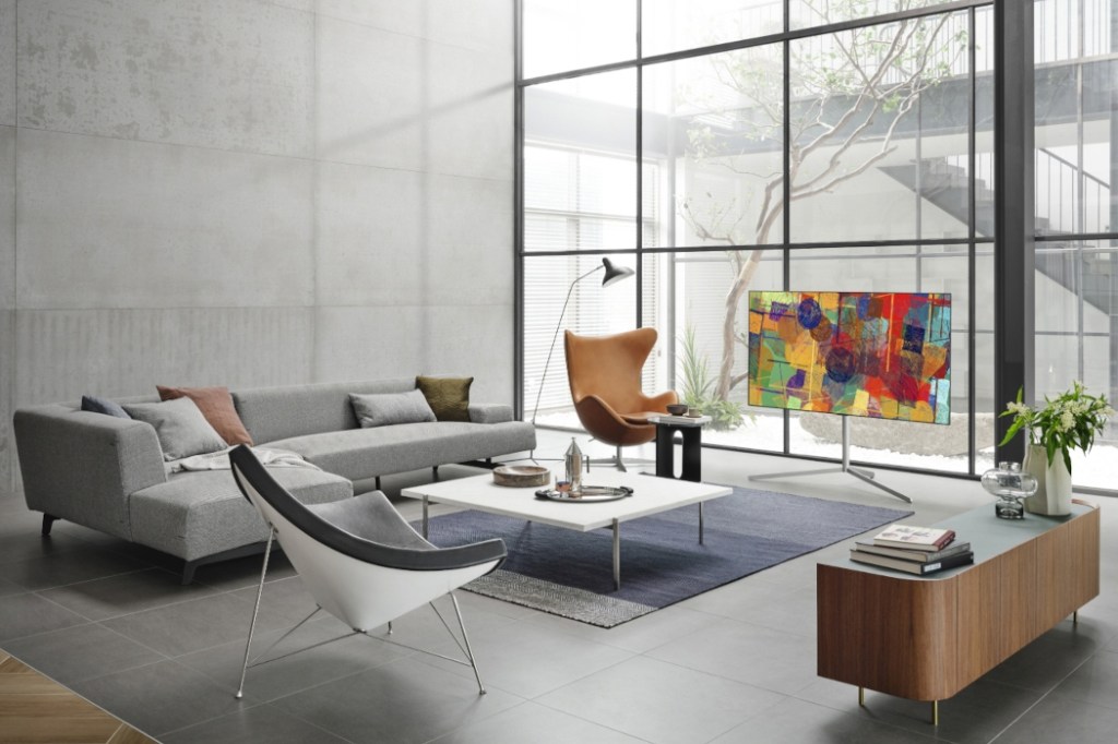LG G1 OLED TV on a Gallery Stand in a luxury living room setting