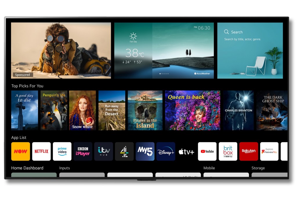 LG 2021 OLED TV with webOS v6.0 home screen