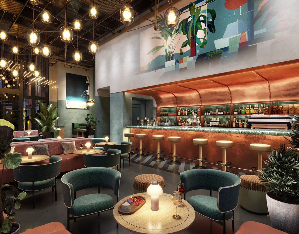 A fancy looking bar in the Mondrian Shoreditch London