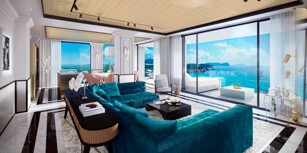 Inside a suite at the BLESS Hotel Ibiza with sea view
