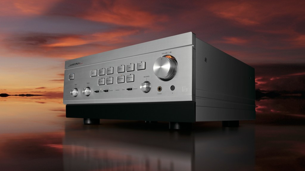 Luxman L-595A SE stereo amp against a moody sunset
