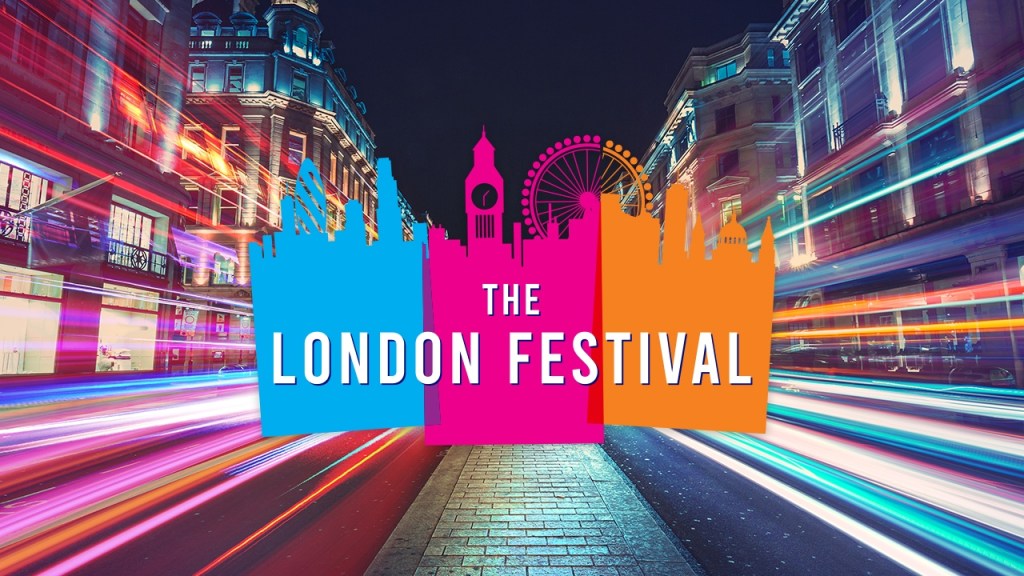 The London Festival 2023 logo amid a city street scene
