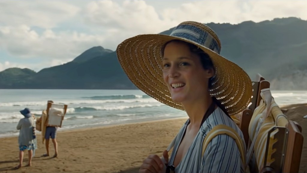 Prisca played by Vicky Krieps arrives at the beach in M. Night Shyamalan’sOld