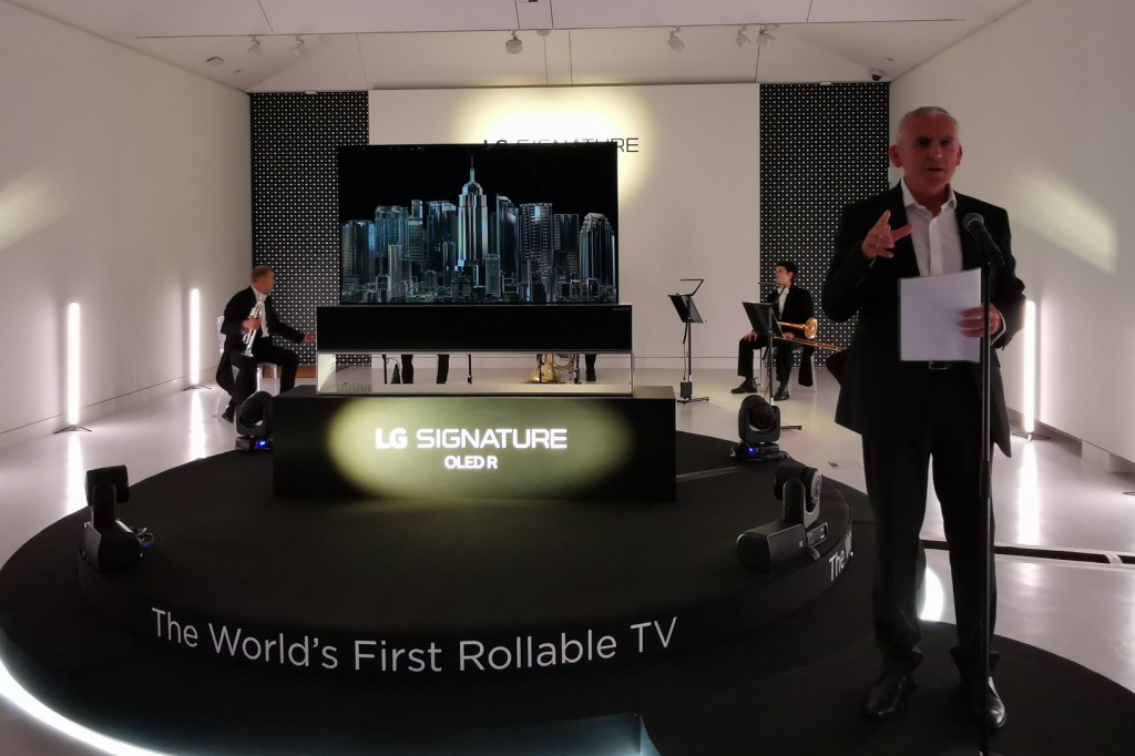 LG commercial Director Peter Booth introduces the OLED R TV