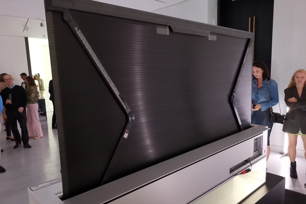A rear view of the rollable OLED R TV at its London launch
