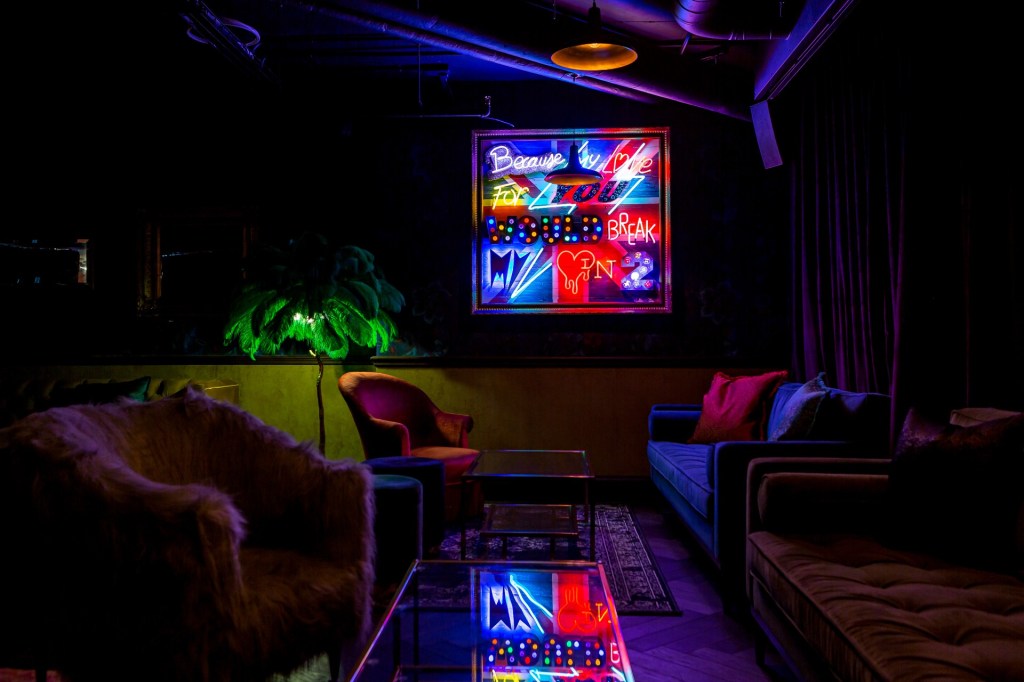 A meon lit room in Park Row London