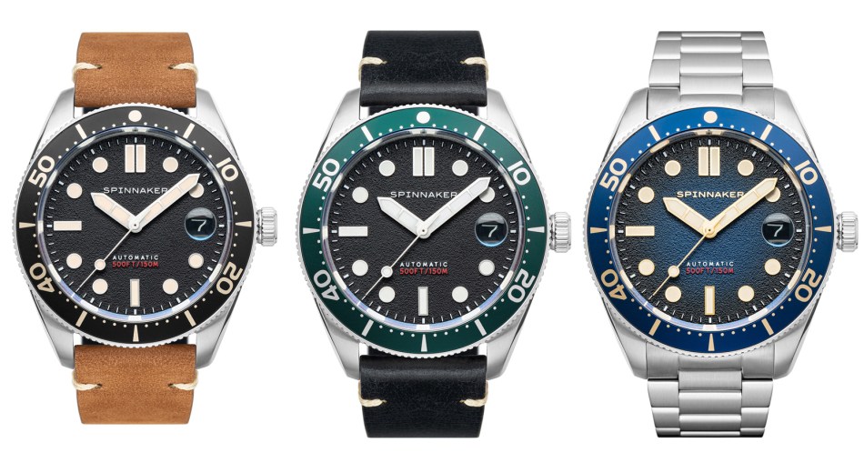 A trio of Spinnaker Croft Mid-Size dive watches with different straps
