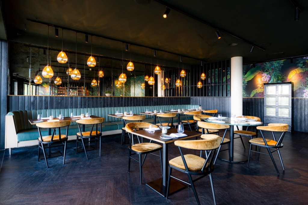 Stylish lighting distinguishes the interior of Walter on the Beach