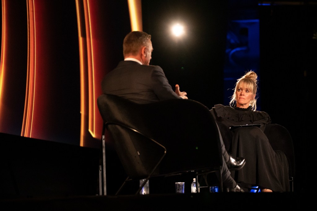 Edith Bowman interviews Daniel Craig on stage at the Odeon Leicester Square