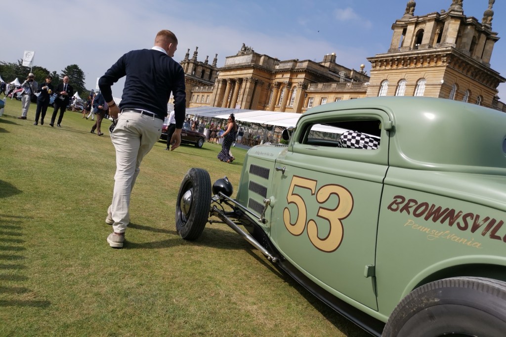Broiwnsville hot rod being rolled into place