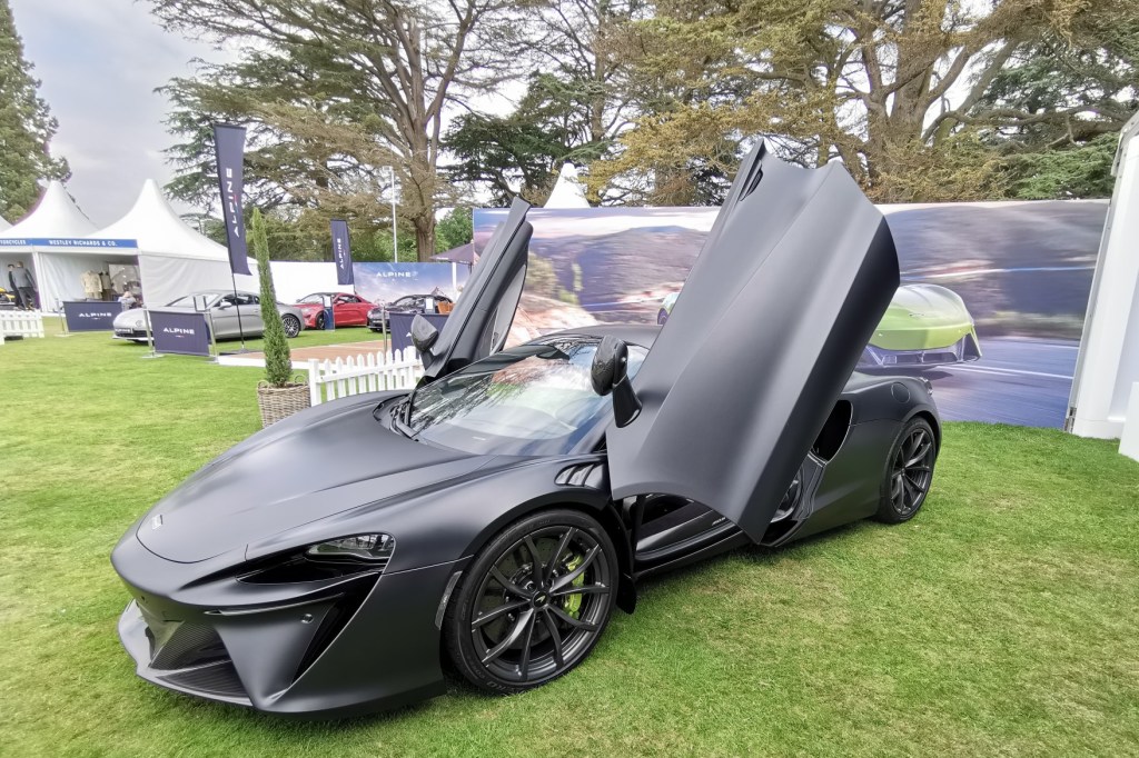The McLaren Artua makes its debut at Salon Prive, doors aloft