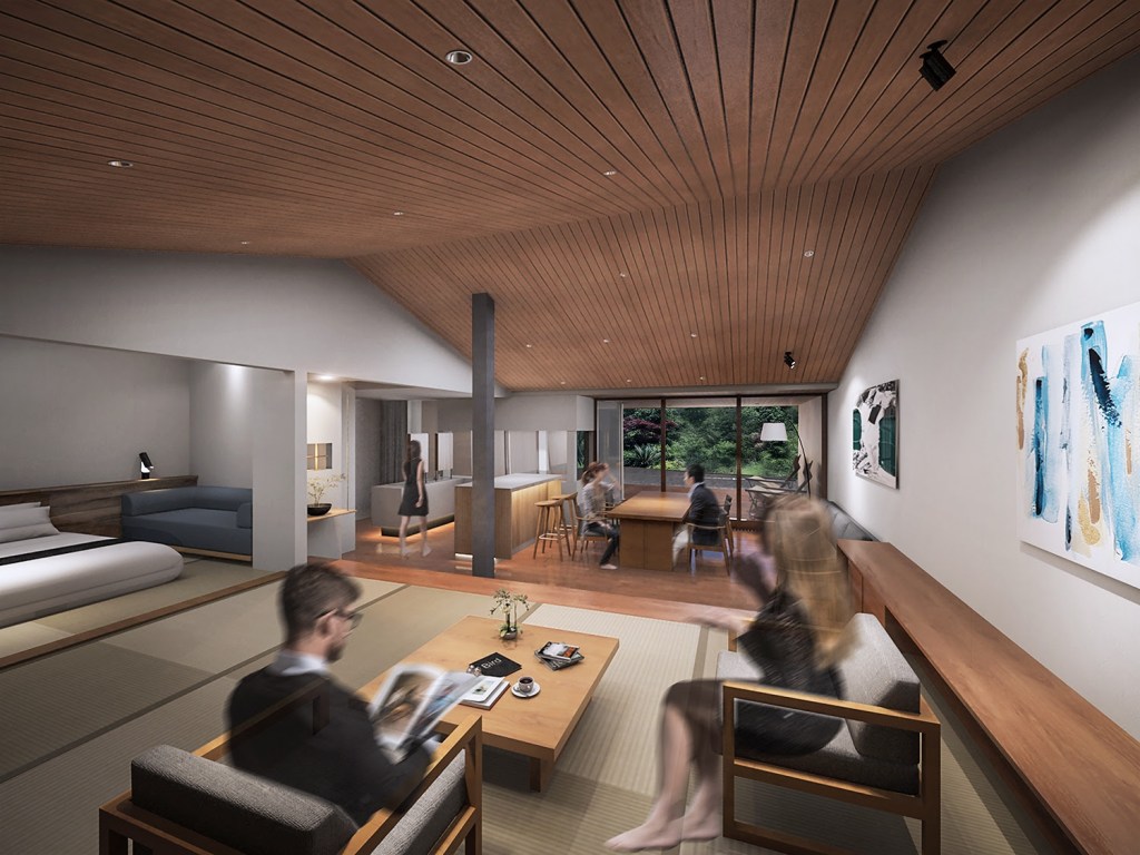 Concept art of the Roka ryokan hotel on Naoshima