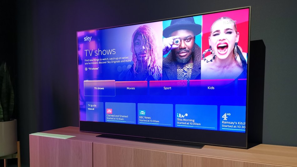 Sky Glass TV on furniture with a TV show screen