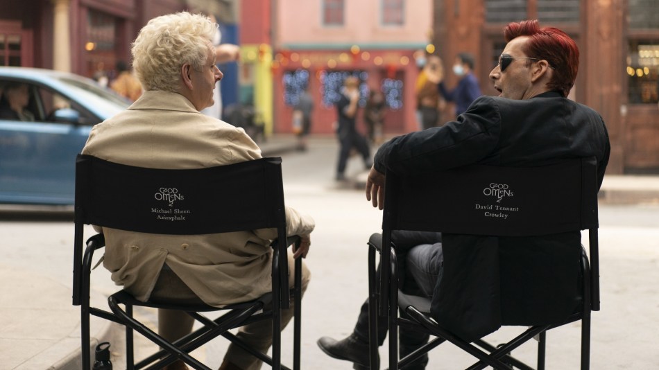 Michael Sheen and David Tennant chat on the set of Good Omens 2