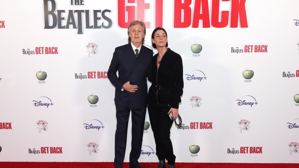 Sir Paul McCartney and Mary McCartney pose together at the Get Back preview screeningt