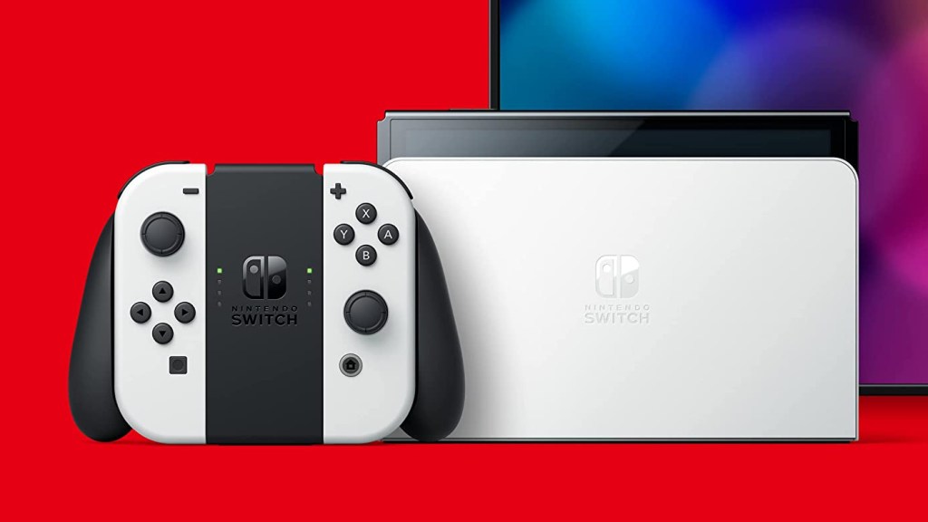 The Nintendo OLED Switch white edition with Joycons