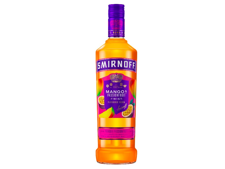 A bottle of Smirnoff Mango and Passionfruit flavoured vodka