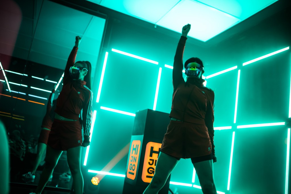 Two performers on stage at Hijingo