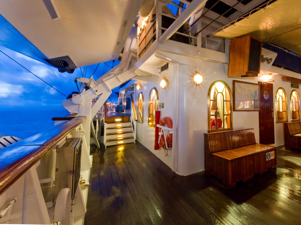 The teak decks of the Star Clipper tall-ship