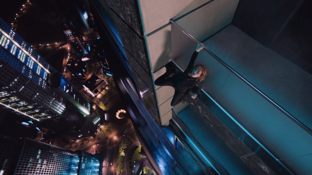 Jessica chastain dangles from a high-rise in this stunt sequence from The 355