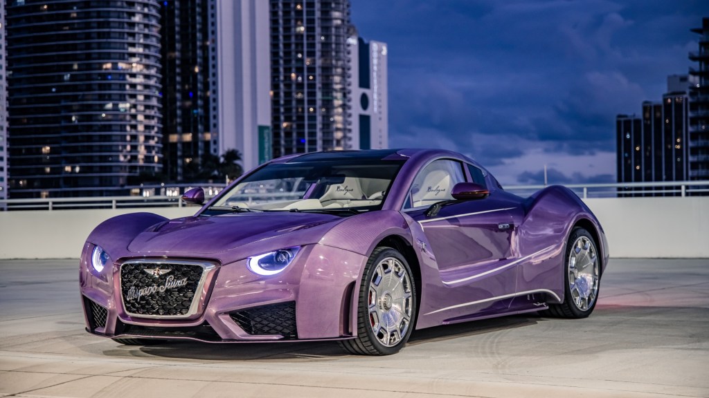 The Hispano Suiza Carmen Boulogne against a city skyline
