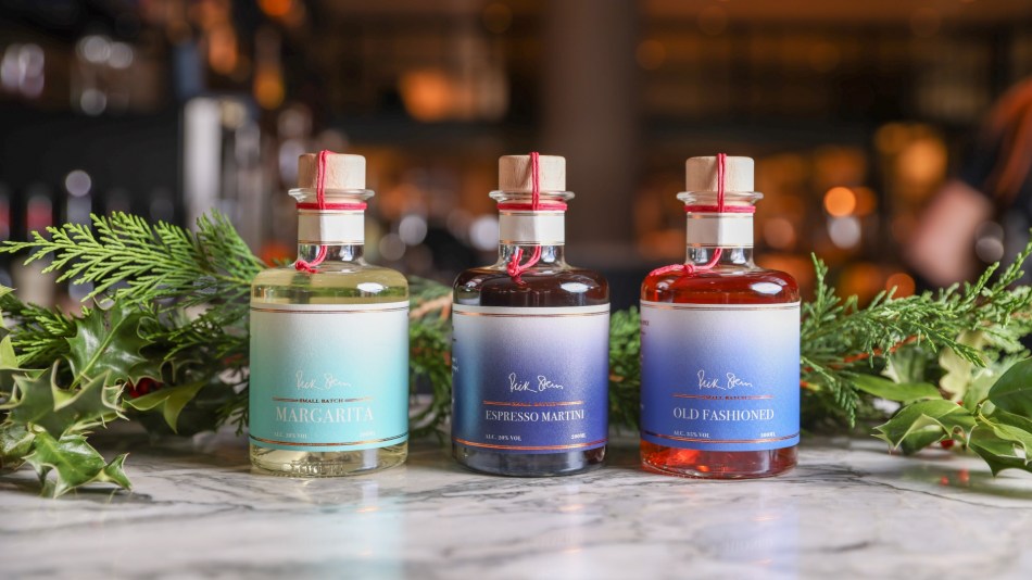 Rick Stein Ready-to-Drink cocktail selection on a marble tabletop