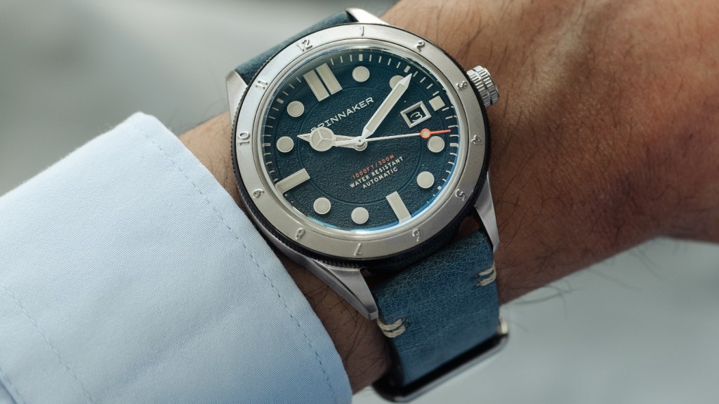 The Spinnaker Cahill Automatic worn with a shirt