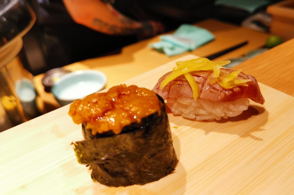 Sea urchin and fatty tuna sushi at Sushi on Jones London