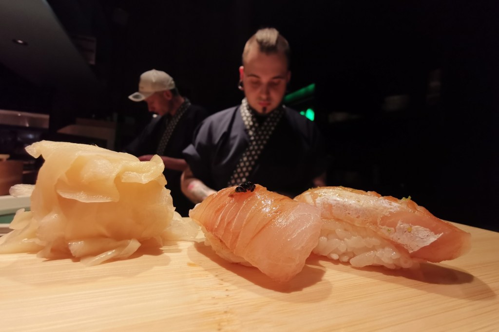 White fish sushi being served at Sushi on Jone London