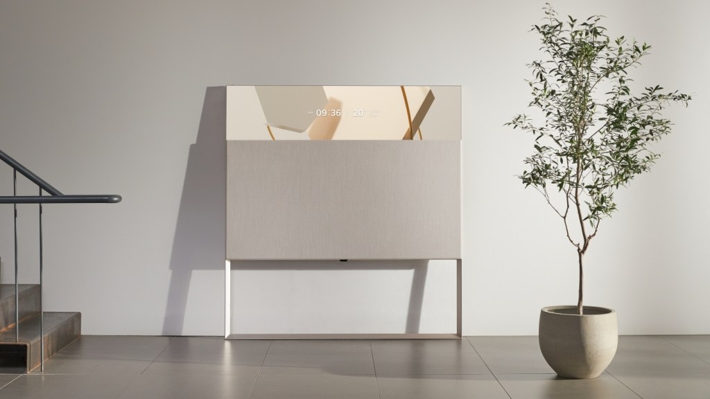 LG Objet TV 65Art90 iF winner up against a wall