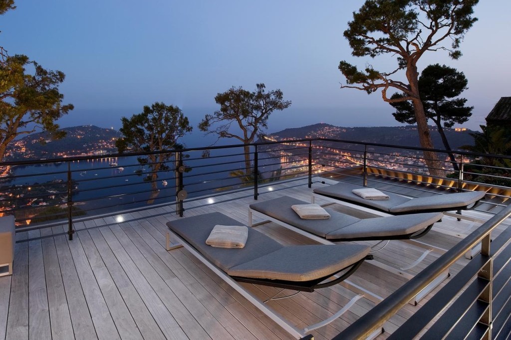 A view from the loungers at Villa Bayview at sunset