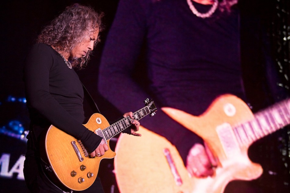 Metallica guitarist Kirk Hammett plays live in this picture by Ross Halfin