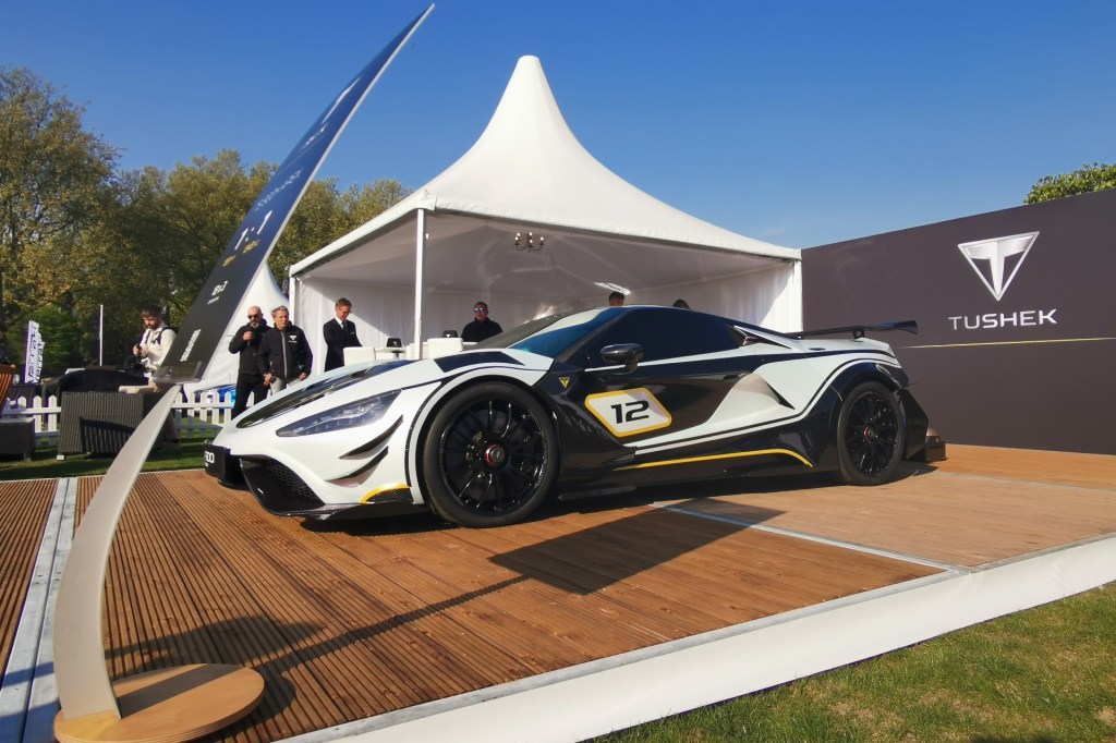 The Tushek TS900 Apex hybrid hypercar basks in the sunshine at Salon Prive