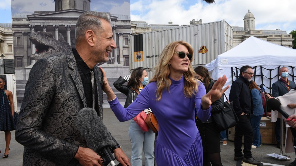Jeff Goldblum and Bryce Dallas Howard gather in Trafalgar Square for Jurassic Park Dominion photocall