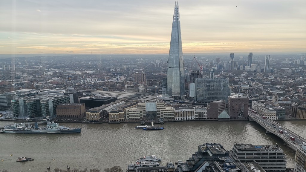 A view of the Shard, the Thames and London cityscape, taken from the Cheesegrater
