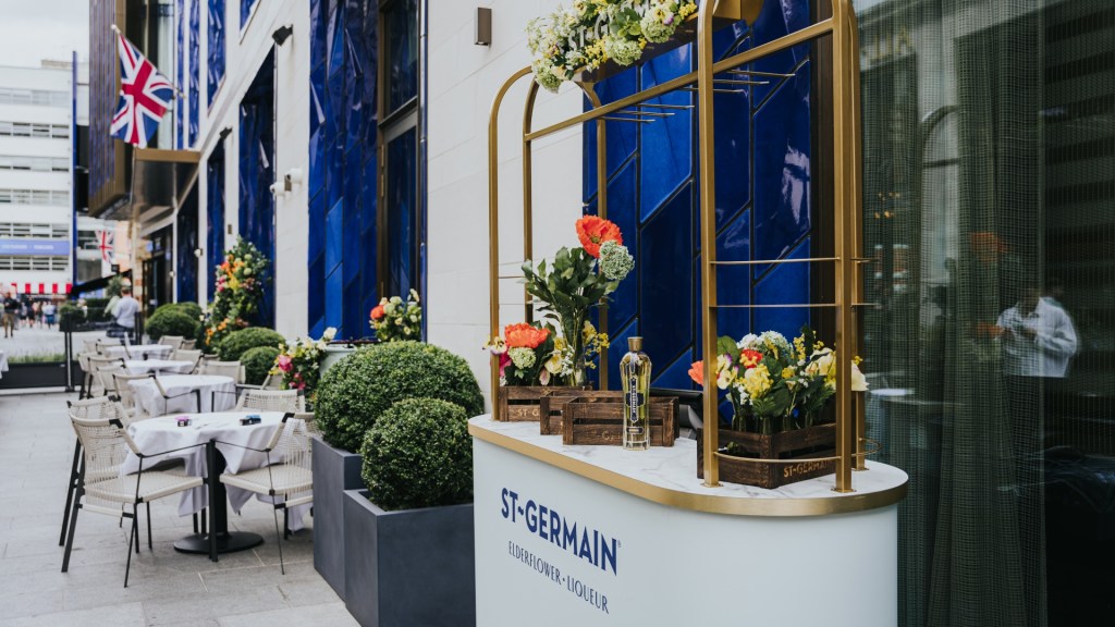 St-Germain cocktail cart waits for customers outside The Londoner hotel