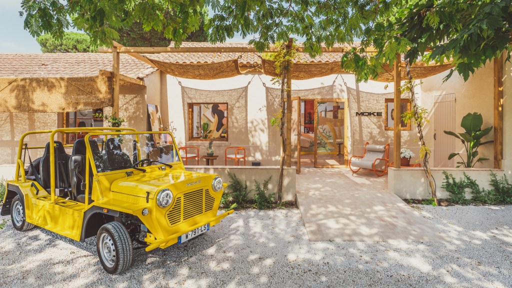 The all-new Electric Moke parked up outside Casa Moke, a flagship store in St Tropez