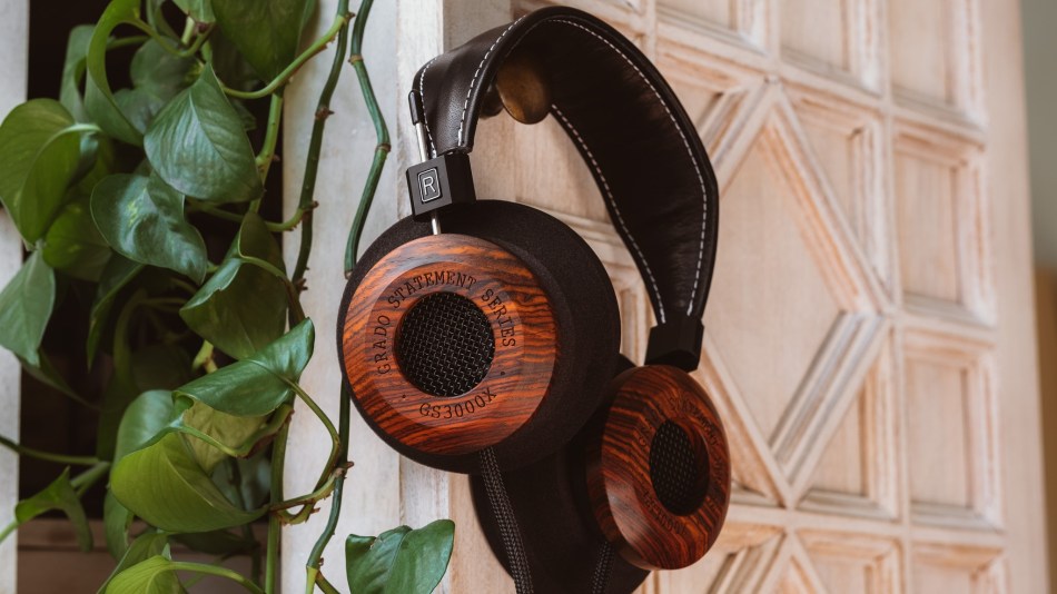 Grado GS3000X headphones hanging on a door handle, probably not the best way to store such high-end Hi-Fi