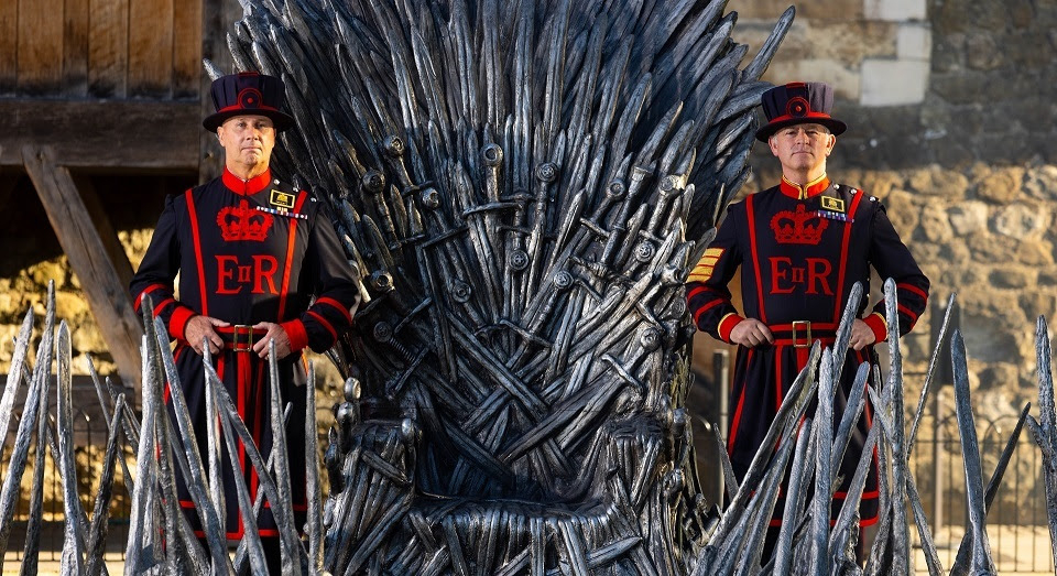 Beefeaters flank the Iron Throne at The Tower of London