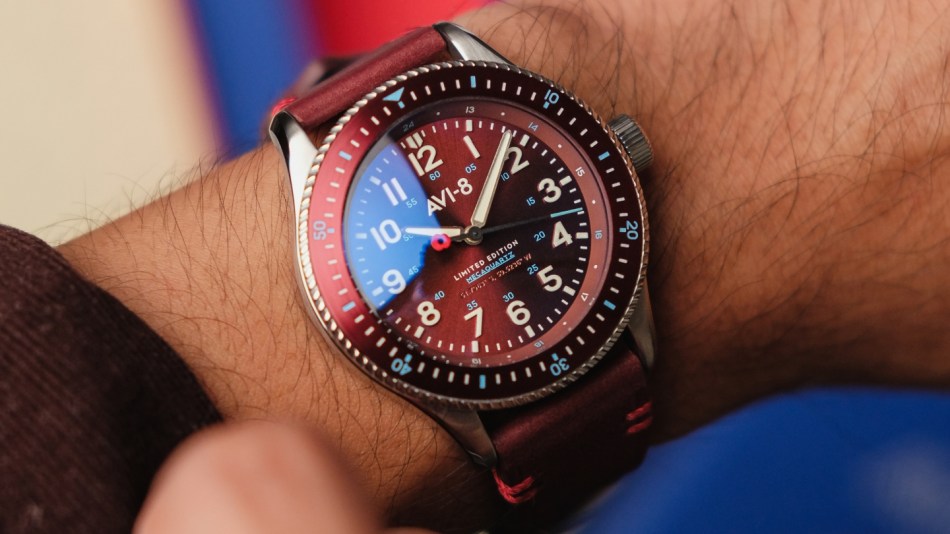 The AV-4099 Flyboy Royal British Legion Falklands watch on a wrist
