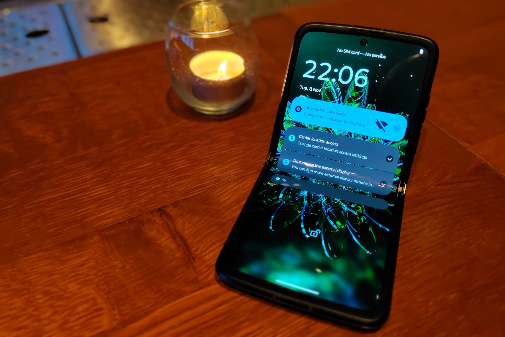 A Razr smartphone folded open