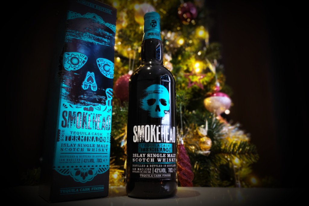 Smokehead Terminado Tequila whisky and Christmas tree