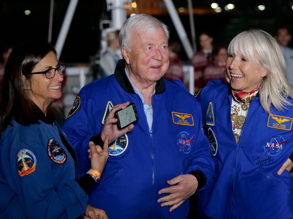 Astronaut Nicole Stott joins Viking Cruises CEO Torstein Hagen to name new ocean ship, Viking Neptune.