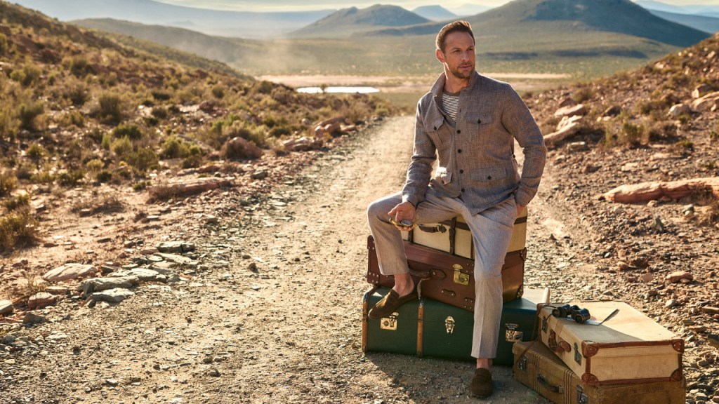 Jenson Button on safari wearing Hackett menswear