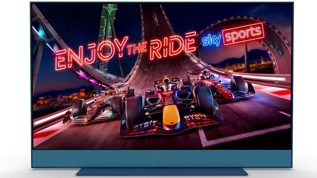 Sky Glass TV featuring promotional art for the 2023 F1 season