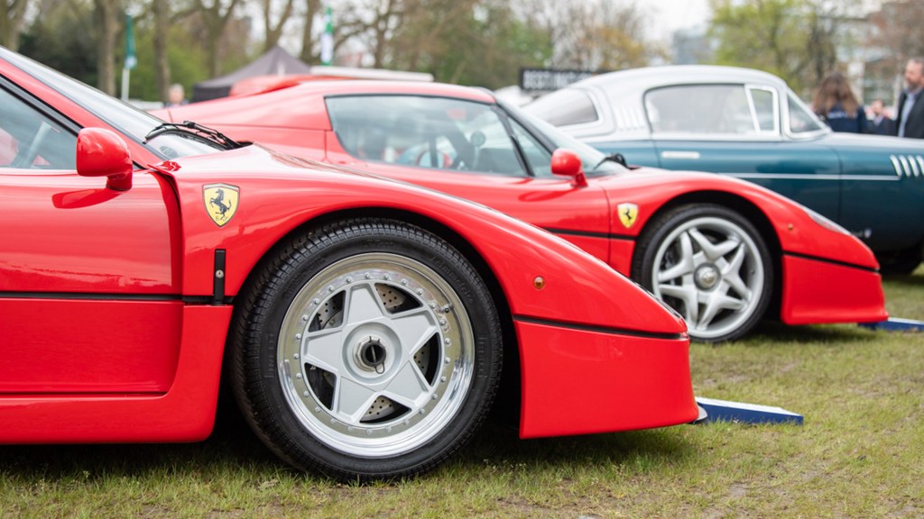 Ferrari F40 and F50 cars line up at Salon Prive London show